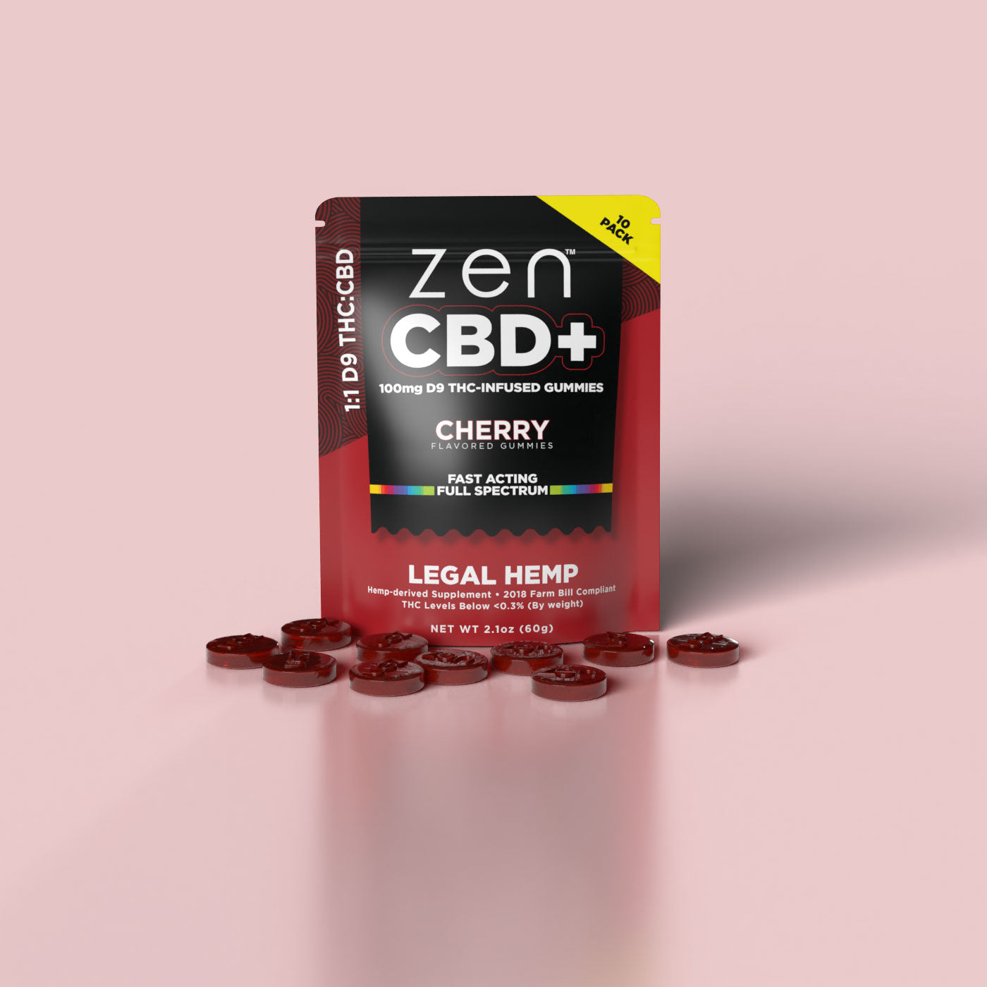 200mg CBD & Delta 9 THC | Cherry 1:1 Gummies | 10pk – Zen