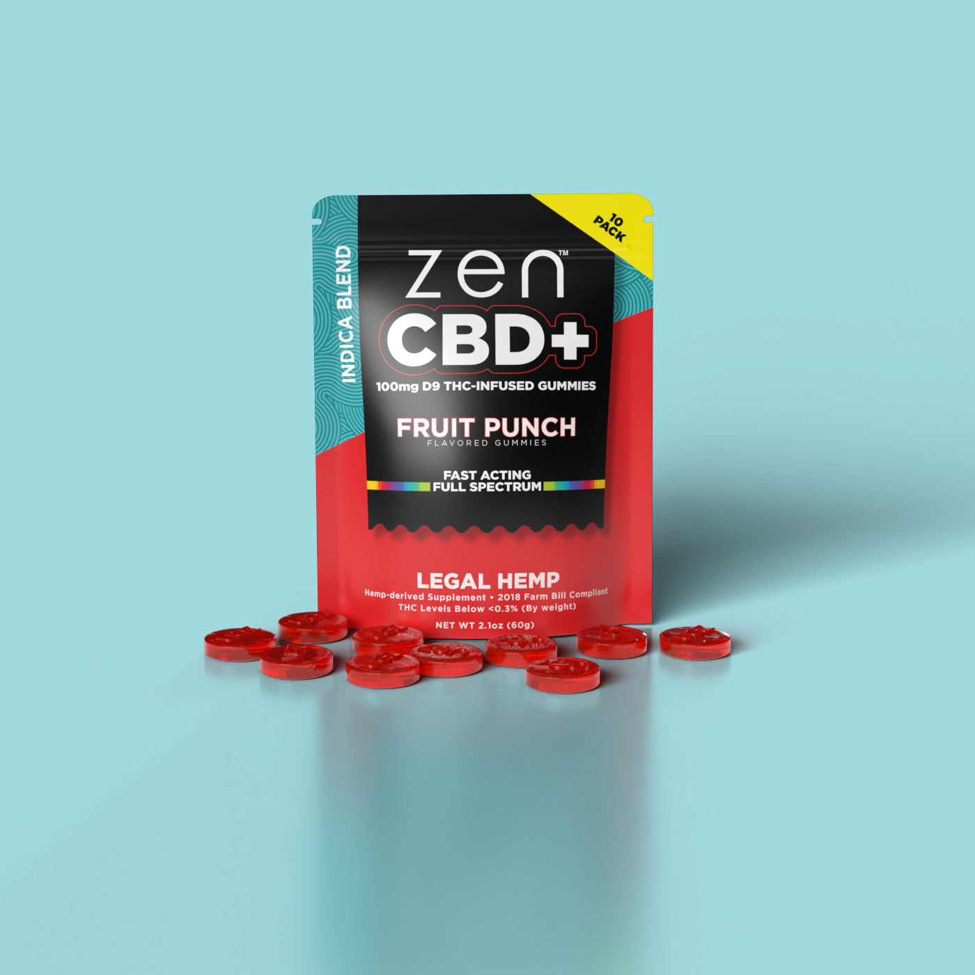 100mg Delta 9 THC | Indica Fruit Punch Gummies | 10pk – Zen